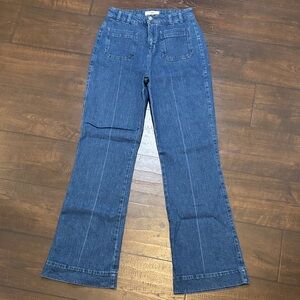 Reiss Dark Blue Wide-Leg Flare Jeans